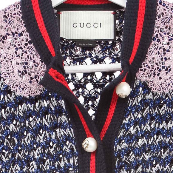 Gucci Metallic Knit Cardigan with Wool Trim - Picture 3 of 5